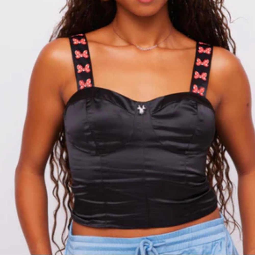 Black Satin Bustier Top with Butterfly Straps